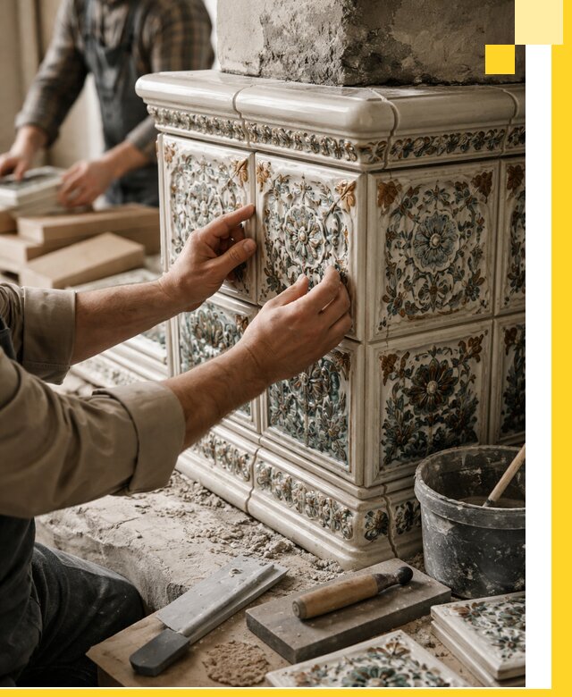 Изразцовые камины под ключ в Ноябрьске: проект и монтаж