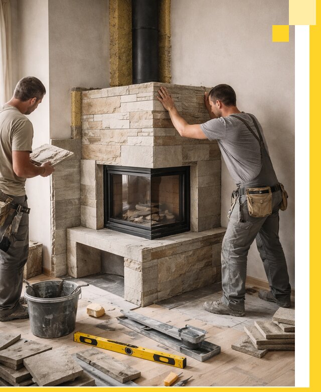 Угловые камины под ключ проект, монтаж и отделка в Ноябрьске