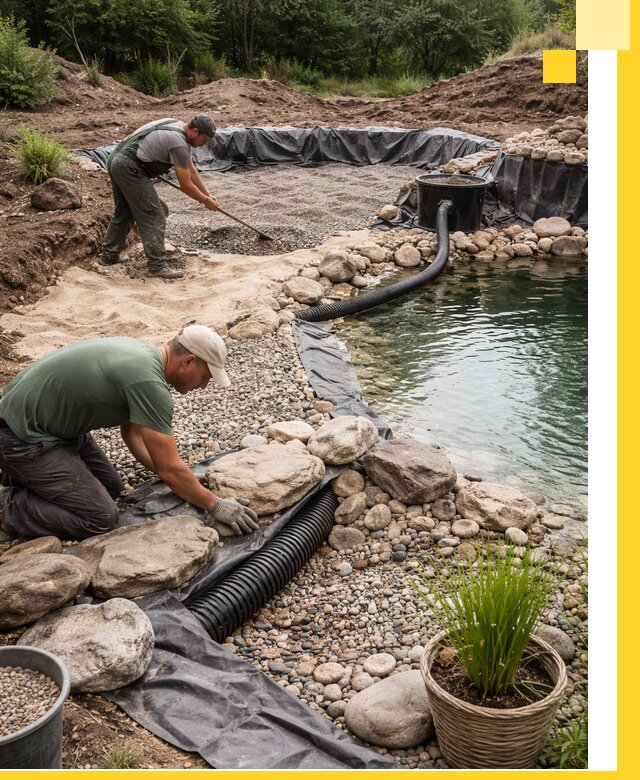 Строительство природных бассейнов и озер в Ноябрьске под ключ