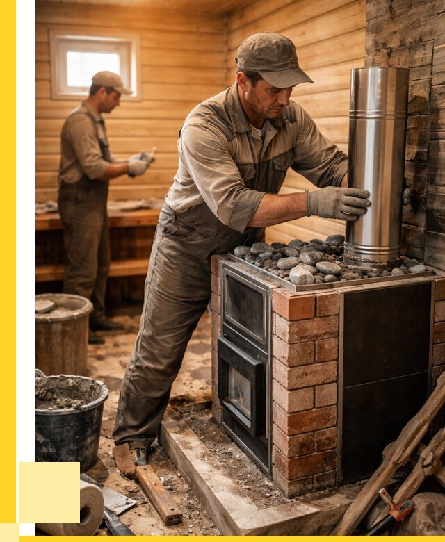 Монтаж печи в бане под ключ в Ноябрьске от 20260 р. | ЭриданНбс