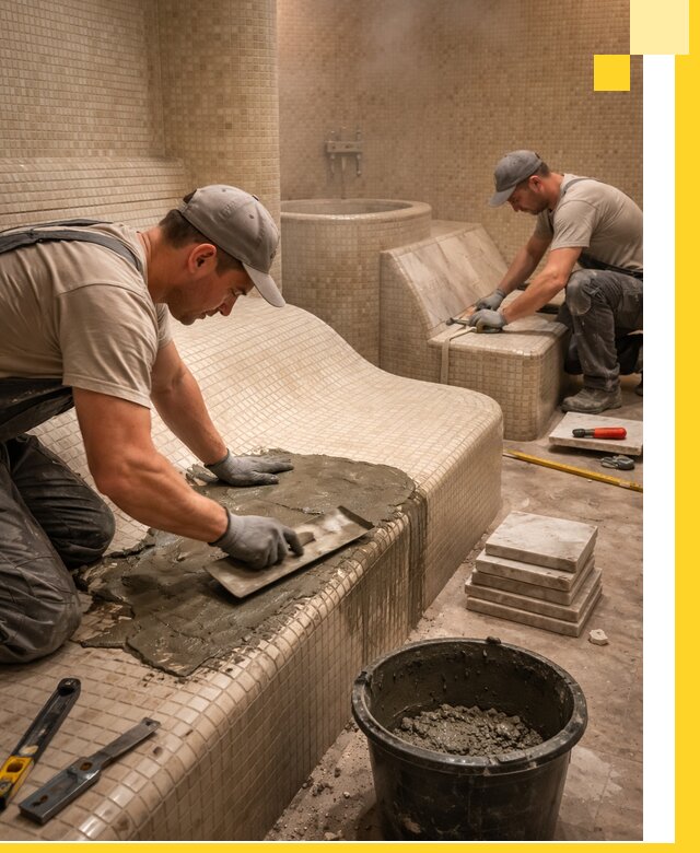 Лежаки для хамама под ключ в Ноябрьске, проект и монтаж